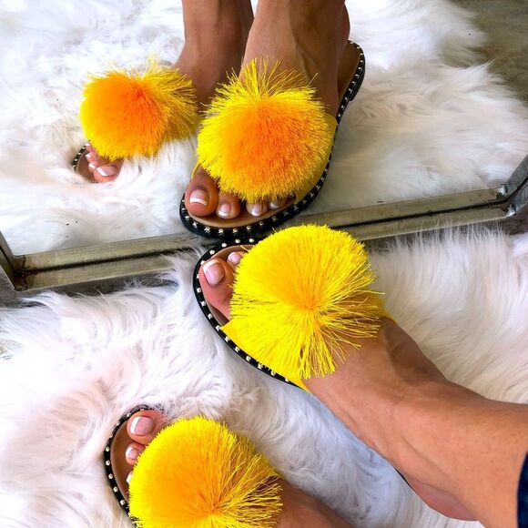 BACK IN STOCK Yellow Poof Slip-On Mule Sandals - Picture 8 of 13